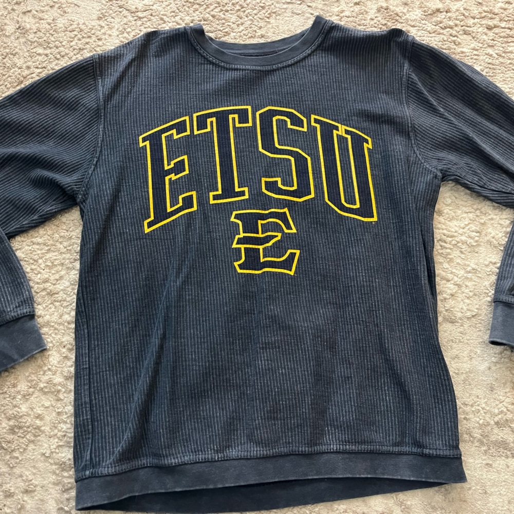 Pressbox Navy Ribbed Kids Sweatshirt with Yellow Crest Lettering